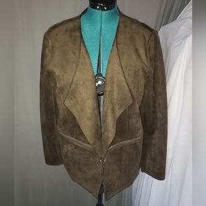 JustFab Olive Suede Open Front Jacket